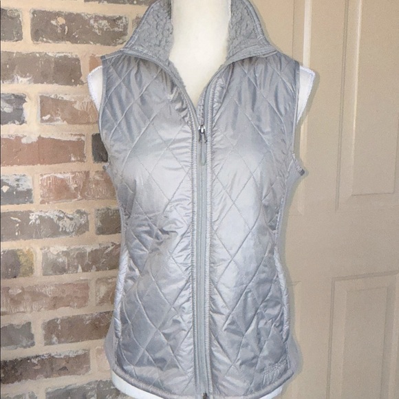 L.L. Bean Light Gray Quilted Vest Plush Fleece Lined Double Zipper Pulls Sz S - Picture 10 of 10